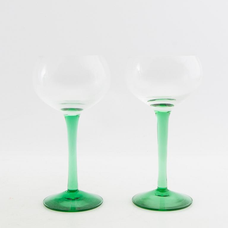 Wine glasses 11 pcs and a decanter, first half of the 20th century.