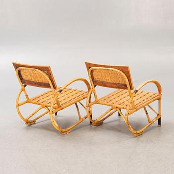 Armchairs a pair and table, 1930s-40s.
