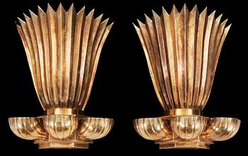 760. A pair of Lars Holmström Swedish Grace brass wall scones. Sweden 1920's.