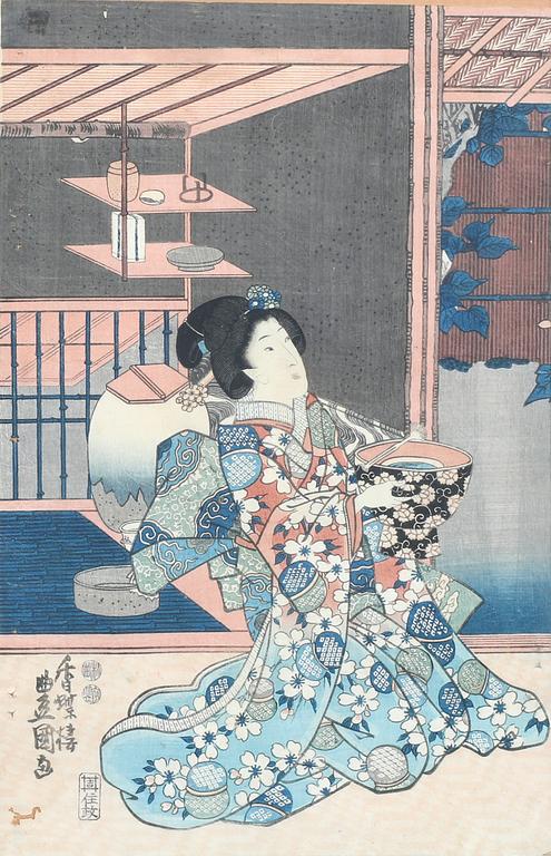 Toyokuni II (Toyoshige), Tea party, Japan 1800-tal.