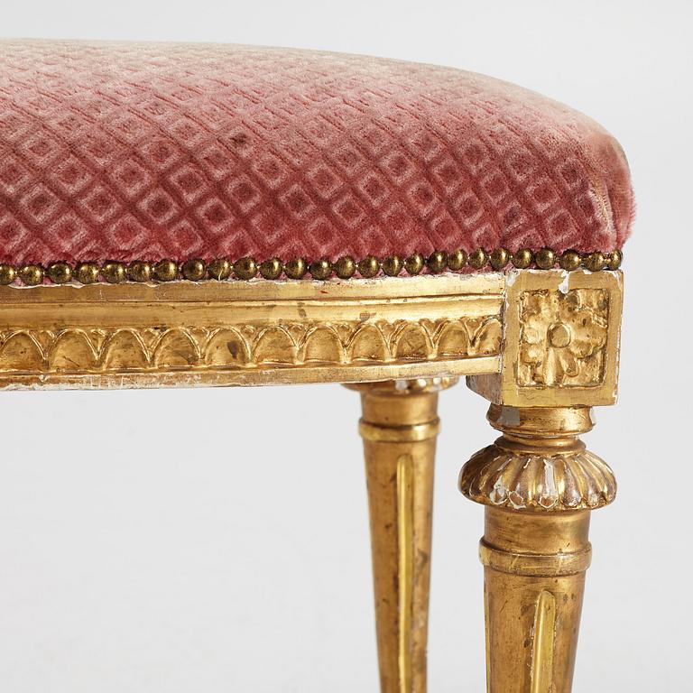 A Gustavian giltwood stool by E. Ståhl (master in Stockholm 1794-1820).