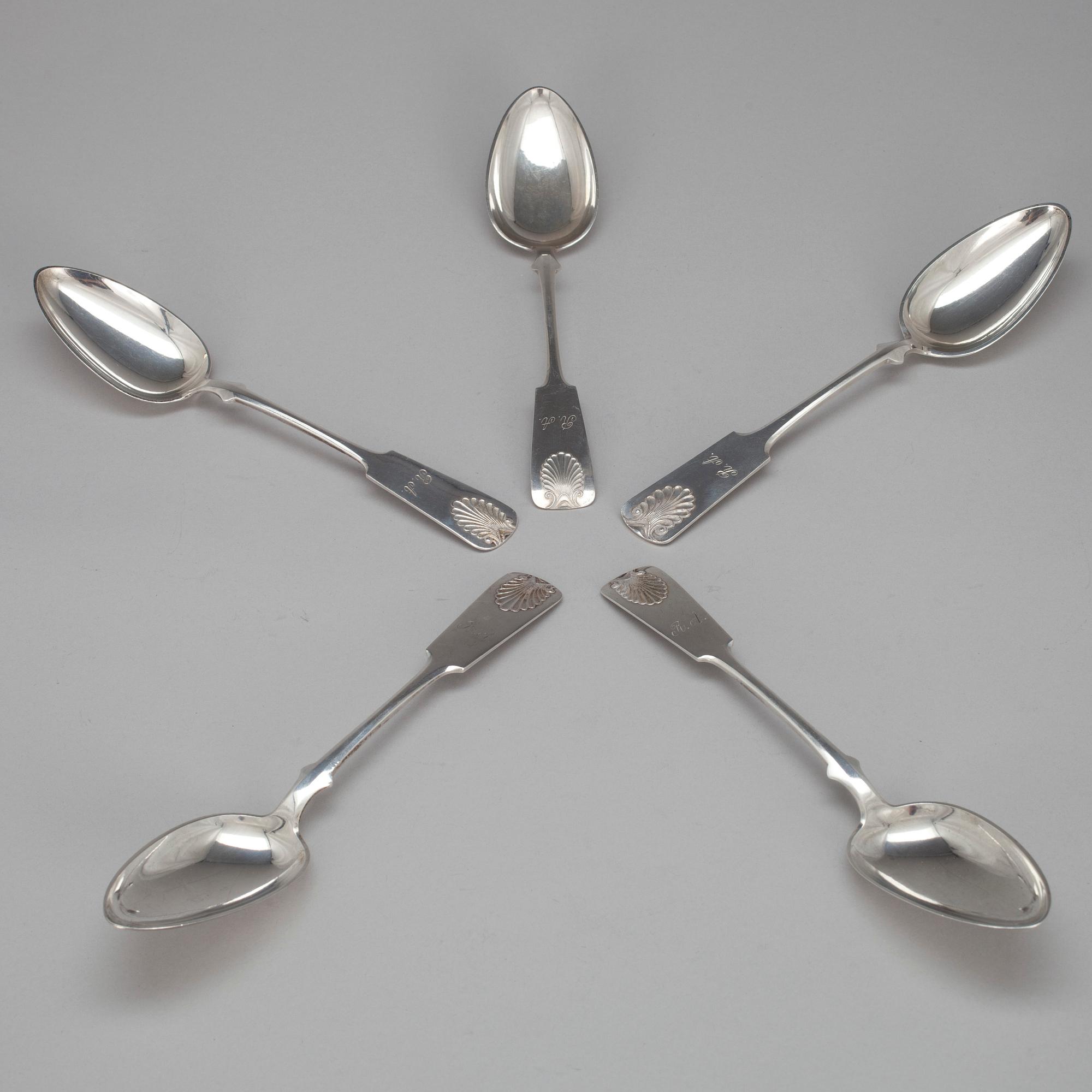 SKEDAR, 5 st, silver "Musslan" 1919-1924, Osuusliike Kultaseppä Åbo. Vikt tot. 259 g.