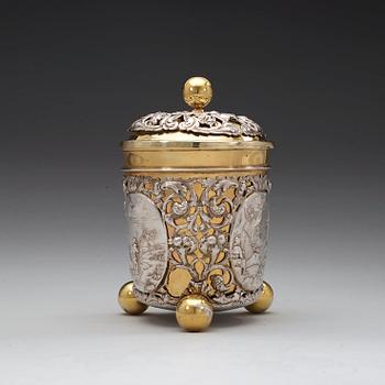 A German 18th century parcel-gilt beaker and cover, marks possibly of Antoni II Grill, Augsburg (1720-1734).
