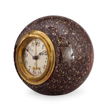 748. A Swedish early 20th century porphyry alarm clock.