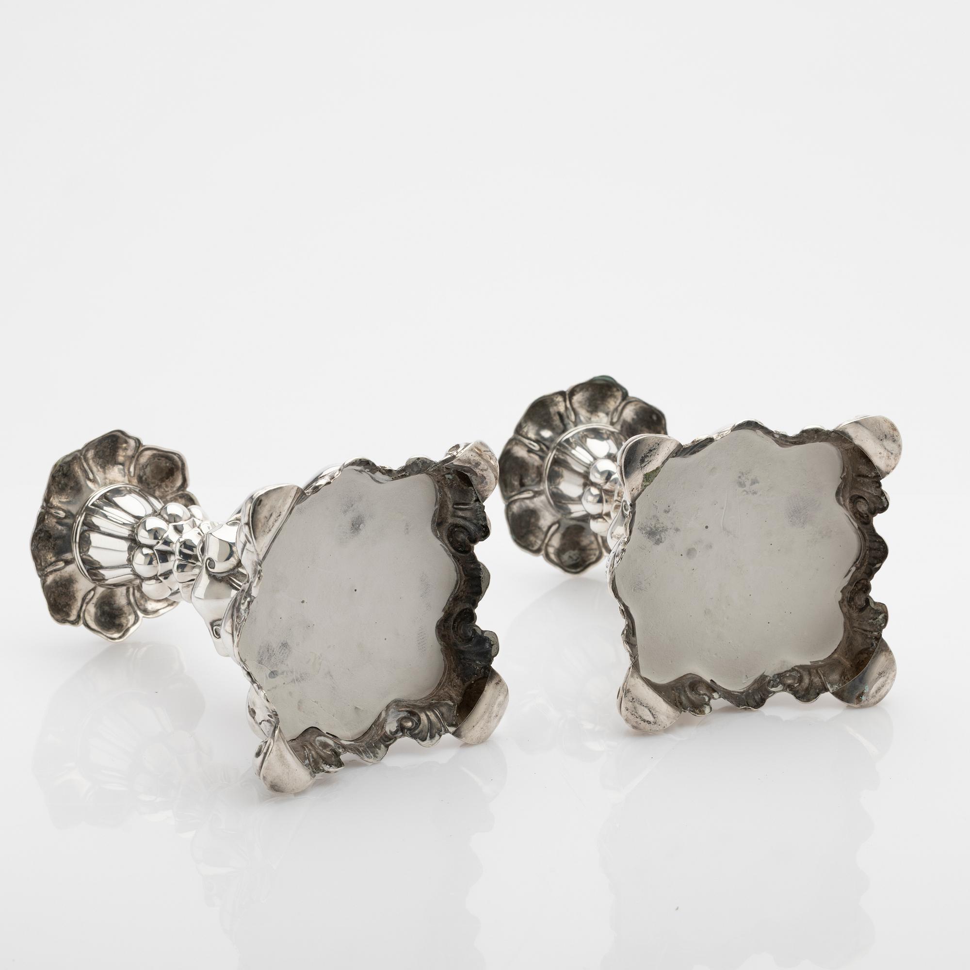 C.G. Hallberg, Candelsticks, a pair, silver, Baroque style, 1942, Stockholm.