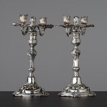 KANDELABRAR, för två ljus, Sverige, 1700-talets andra hälft, rokoko.