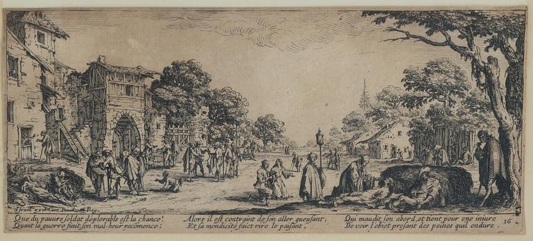 JACQUES CALLOT, the complete set of 18 etchings, 1633, second and third state mixed in the set.