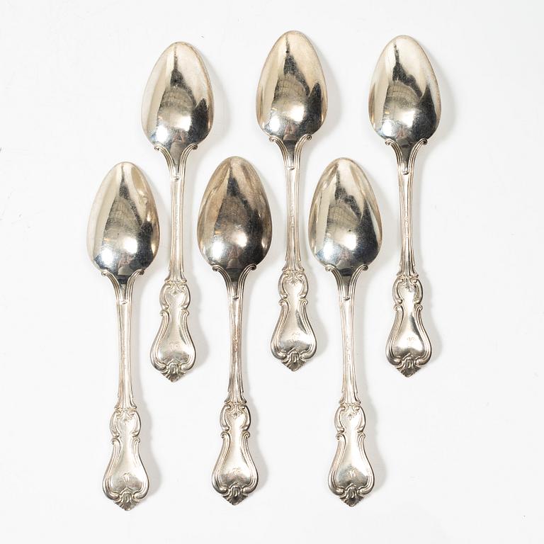 HG Vogt, bordsskedar, 6 st, silver, modell Olga, Stockholm 1847.