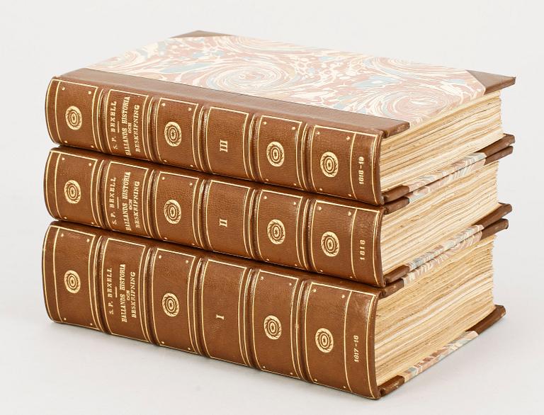 BOKVERK, 3 vol, "Hallands Historia och beskrifning" av SP Bexell, Göteborg 1817-19.