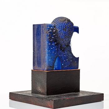 Bertil Vallien, a unique sand cast blue glass sculpture, Kosa Boda, Sweden.