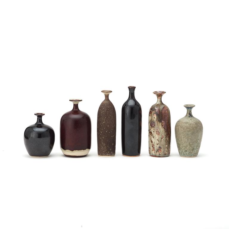 Rolf Palm, a set of six stoneware vases, Mölle.