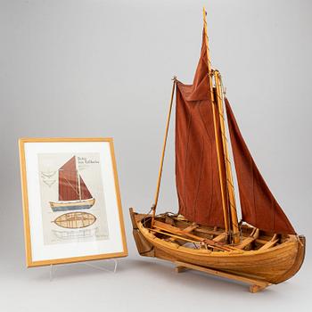 Båtmodell, robåt från Fjällbacka, signerad "Peter Schmidt 2009".