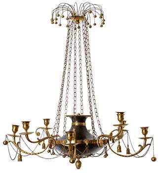 1017. A Swedish 19th century eight-light hanging lamp.
