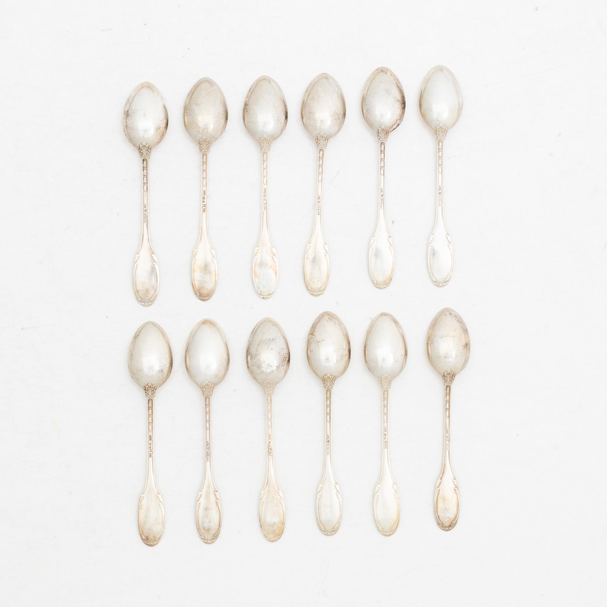 W.A. Bolin, Twelve silver mocha spoons, model F, Stockholm 1931.