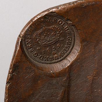 PLÅTMYNT, 8 daler SM 1659 (Karl X Gustav), Avesta.