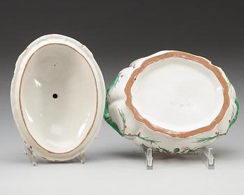 An unmarked faience tureen with cover, 18th Century.