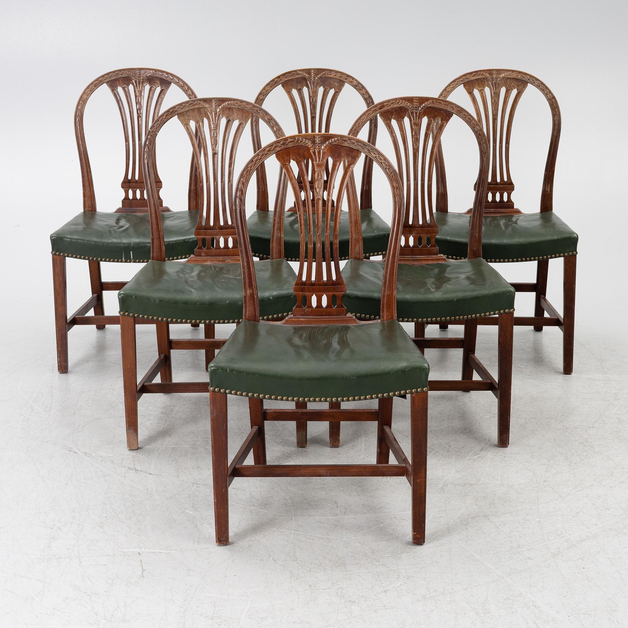 Six chairs, Gustavian style, mid-20th century.
