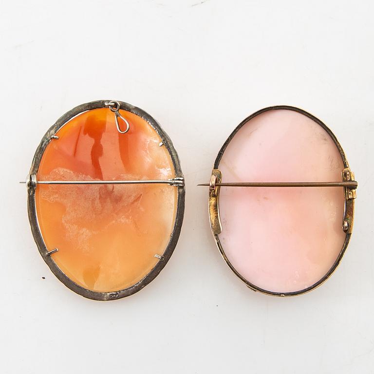 Brooches, 2 pcs, Cameo and silver.