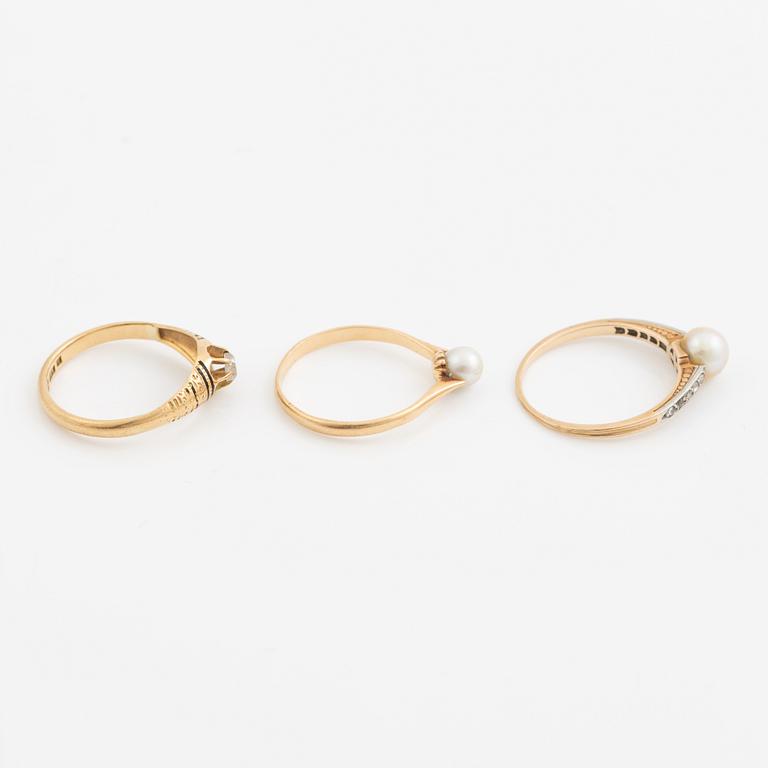 Ring, six pieces, 18K gold with, among other things, pearls and rose-cut diamond.