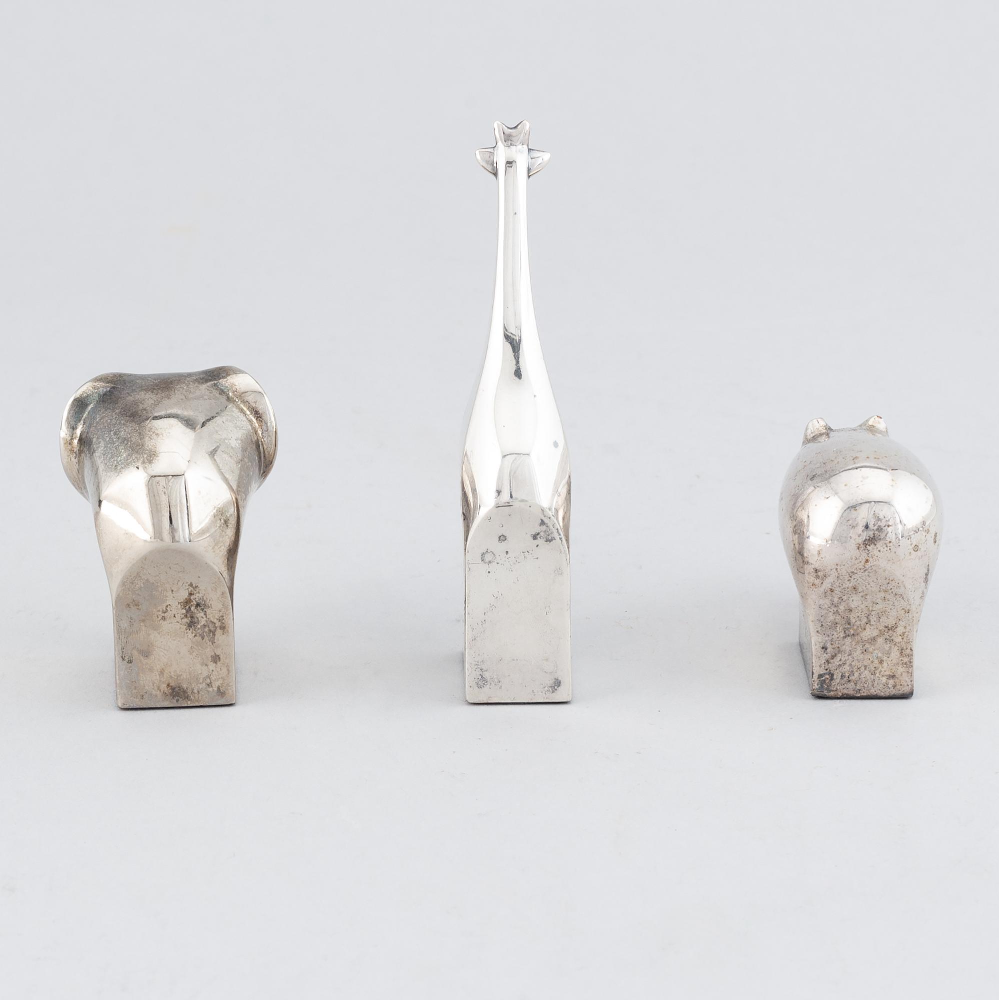 Gunnar Cyrén, figuriner, 3 st. Silverpläterad zink. Dansk Designs, Japan.
