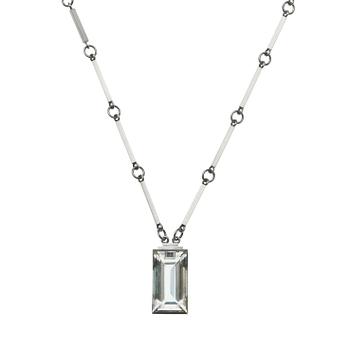 650. A Wien Nilsson sterling and rock crystal pendant and chain, Lund 1940.