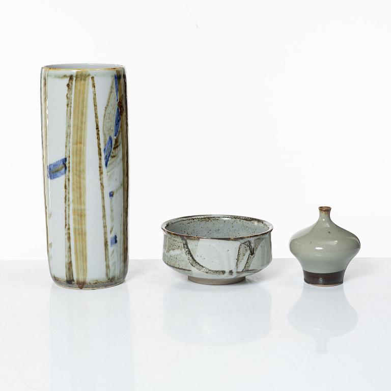 Carl-Harry Stålhane, vaser, 2 st och skål, stengods, Designhuset, Lidköping.