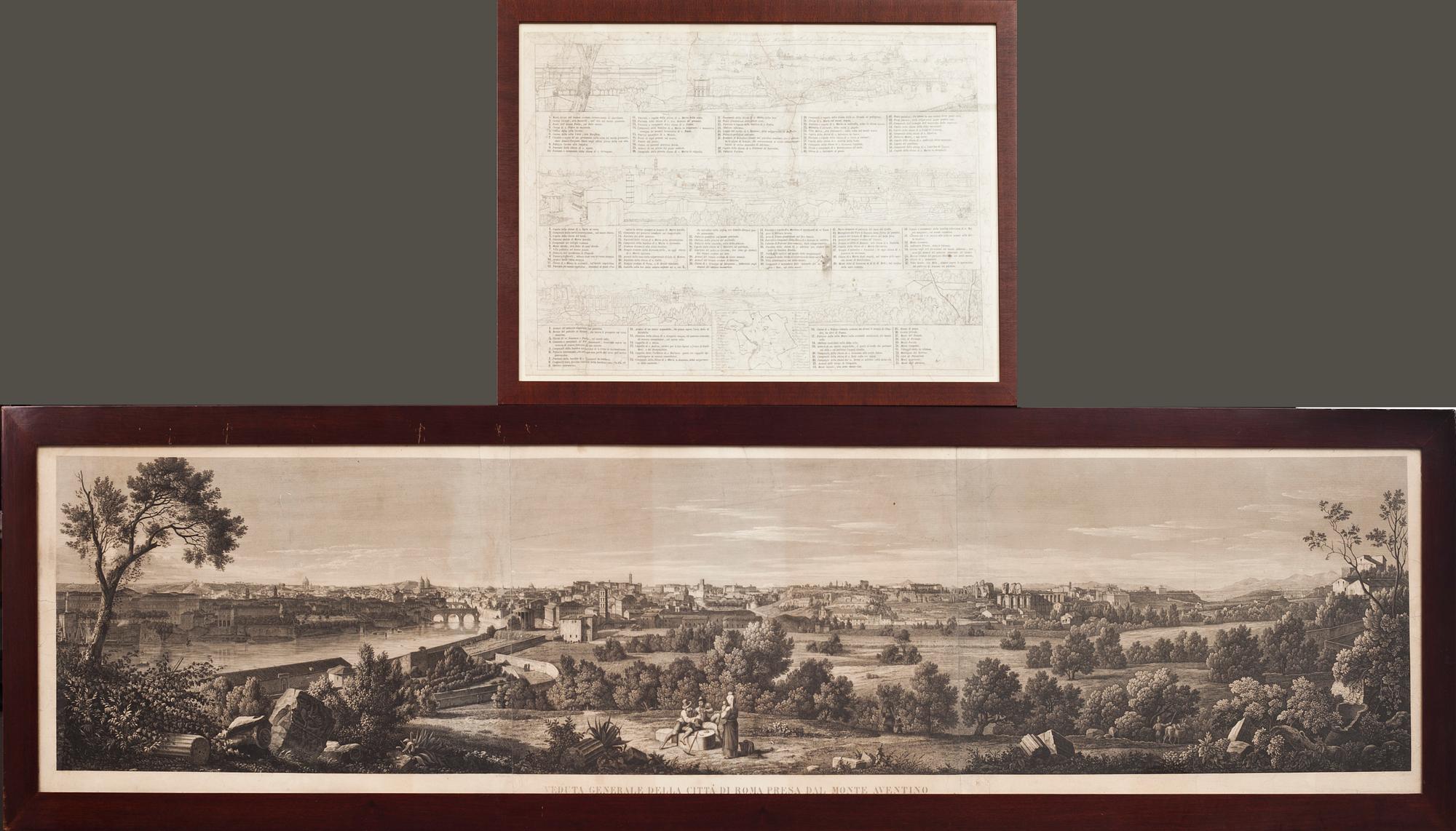 KOPPARSTICK, 2 delar. "Veduta Generale Citta Di Roma Presa Del Monte Avention". 1700/1800-tal.