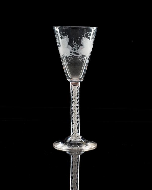 An English engraved wine goblet, 18th Century.