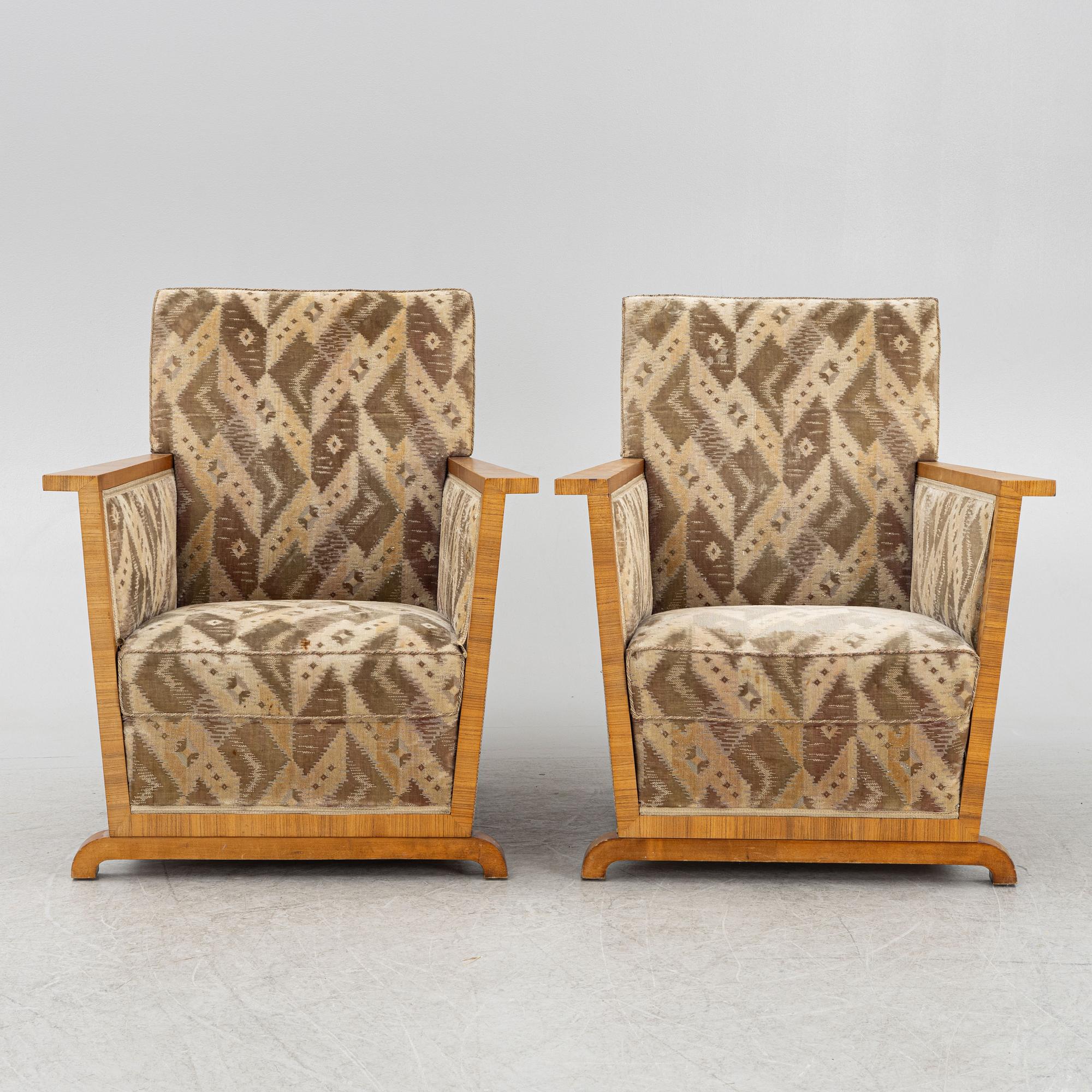 Swedish Grace, a pair of upholstered easy chairs, 1930s.