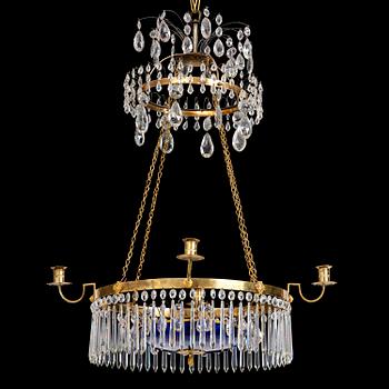 133. A late Gustavian five-light gilt brass and cut glass chandelier, Stockholm, late 18th century.