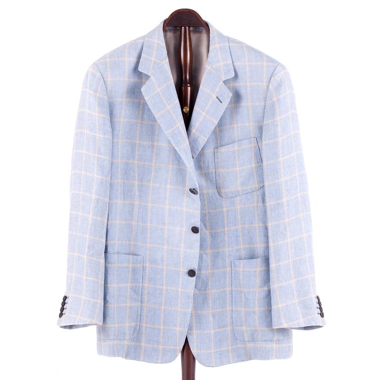HERMÈS, a light blue linen men´s jacket with square pattern, size 54.