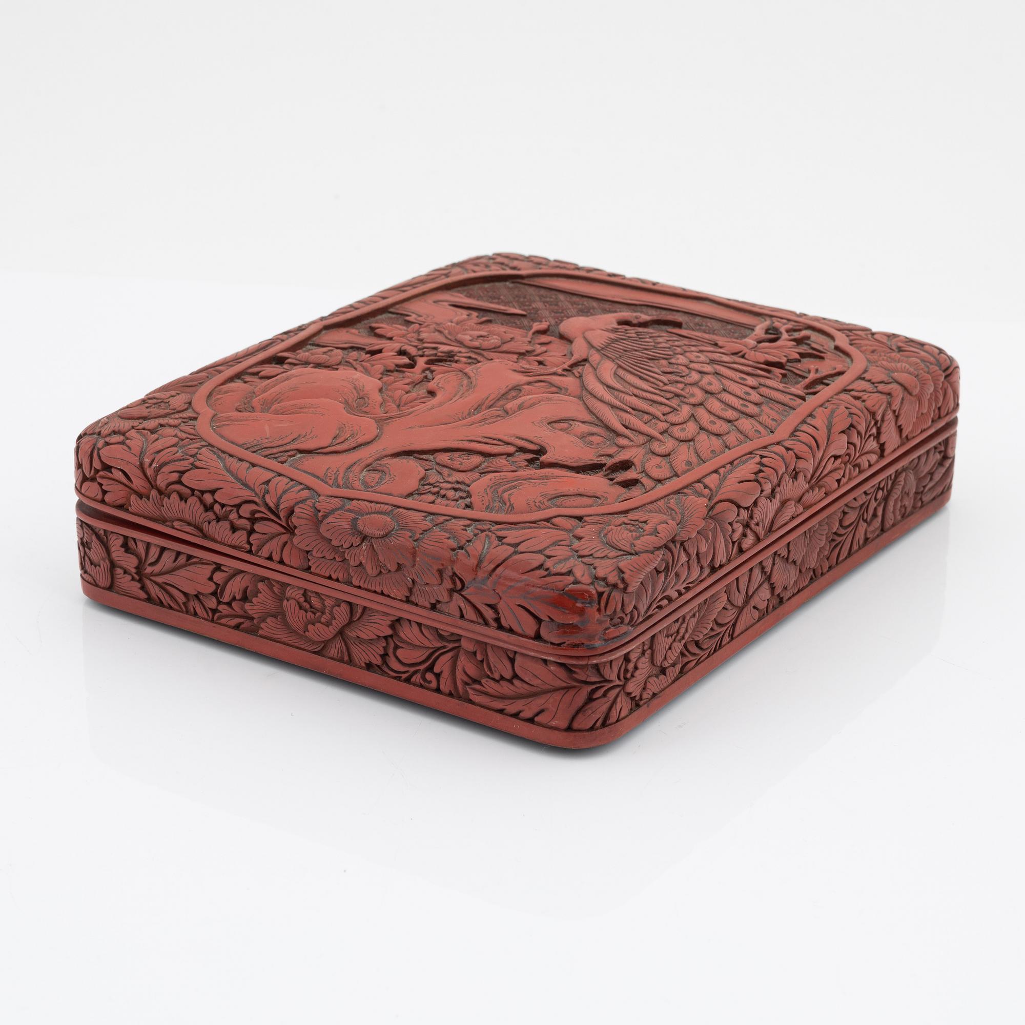 A Japanese red lacquered box, 20th Century.