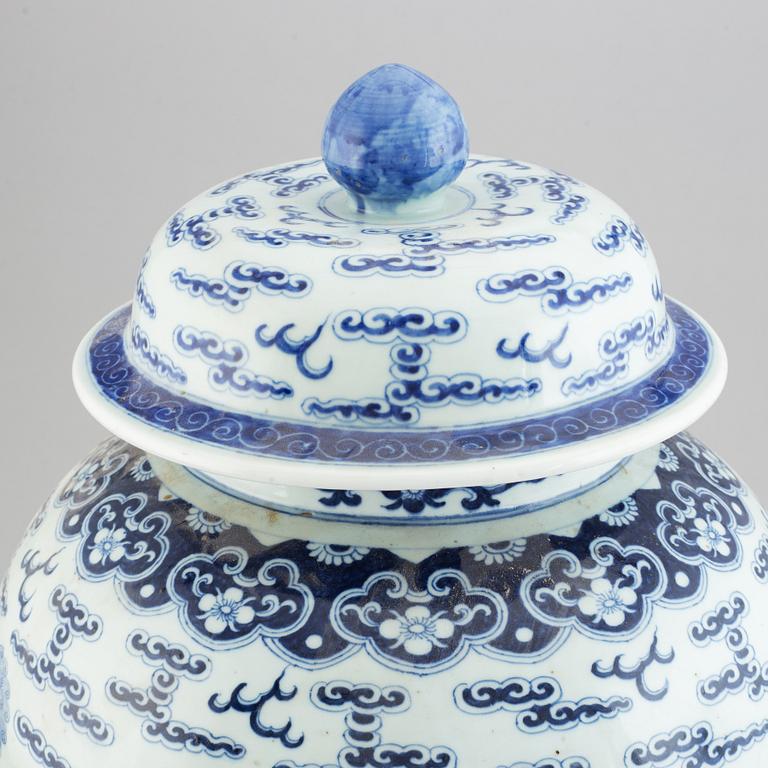 A large blue and white jar with cover, China, 20th Century.