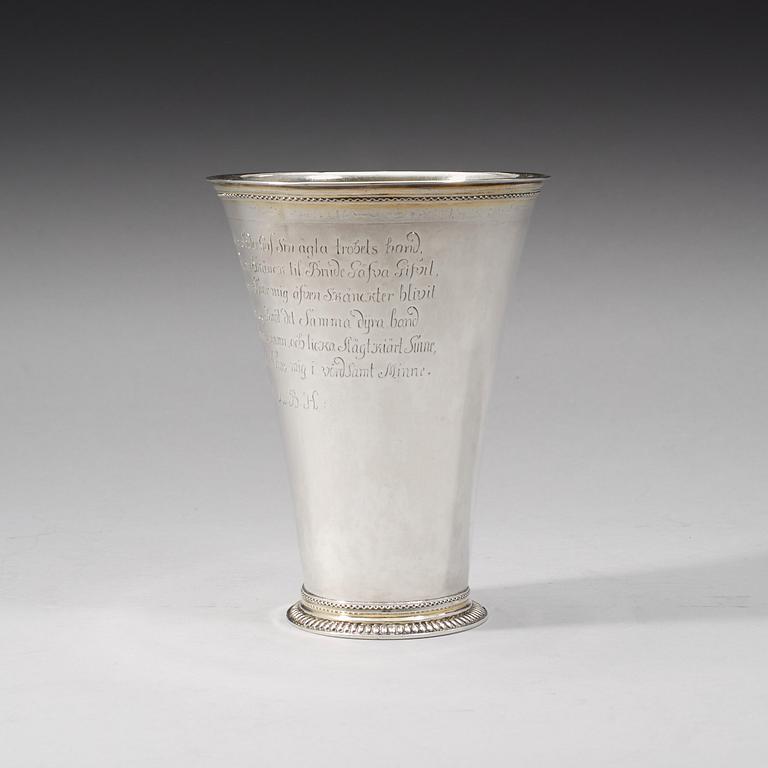 A Swedish 18th century parcel-gilt wedding-beaker, Fridrich Henrich Klinck, Stockholm 1727.