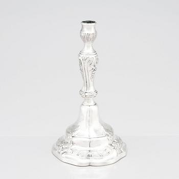 An 18th Century Rococo silver candlestick, mark of Isak Trybom, Stockholm 1780.