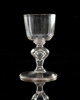 A German cut glass wine goblet, 18th Century.