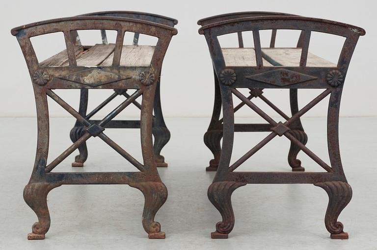 A pair of Folke Bensow cast iron benches, Näfveqvarns Bruk.