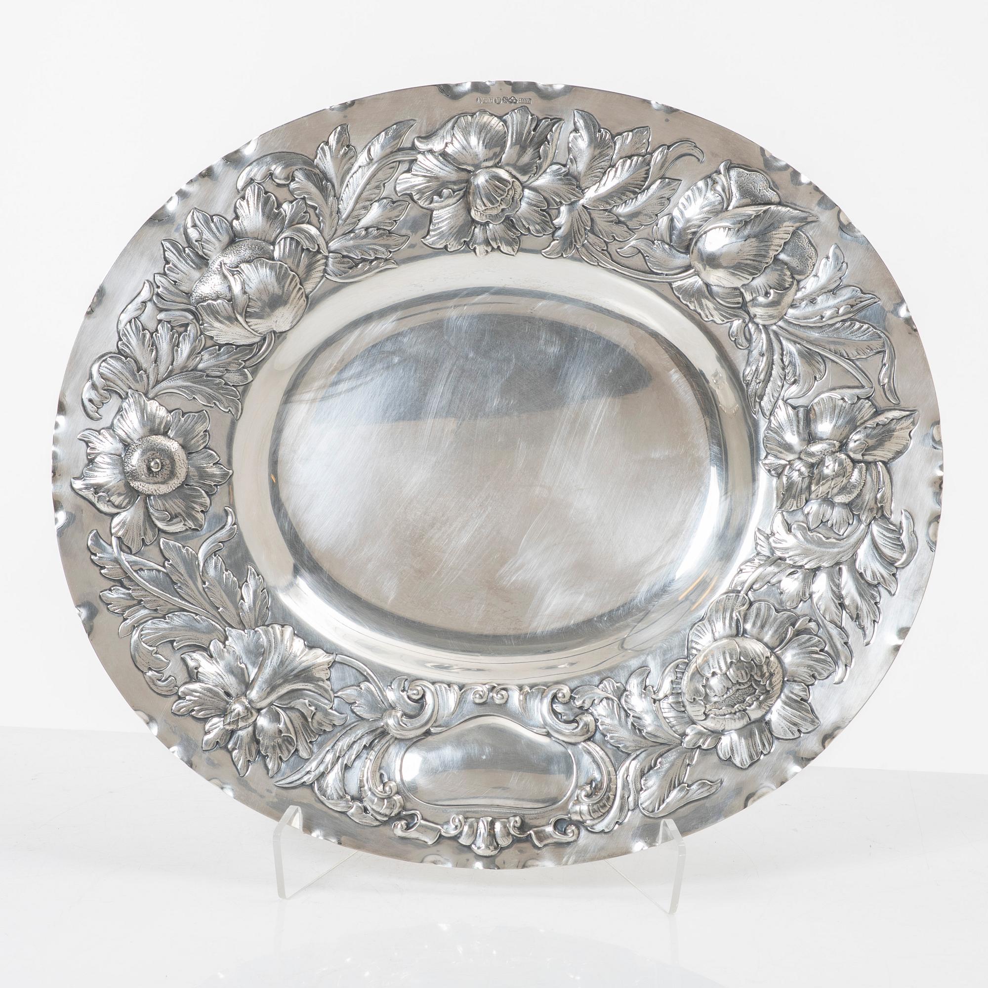 A Baroque style silver presentation dish, mark of GAB, Stockholm 1951.