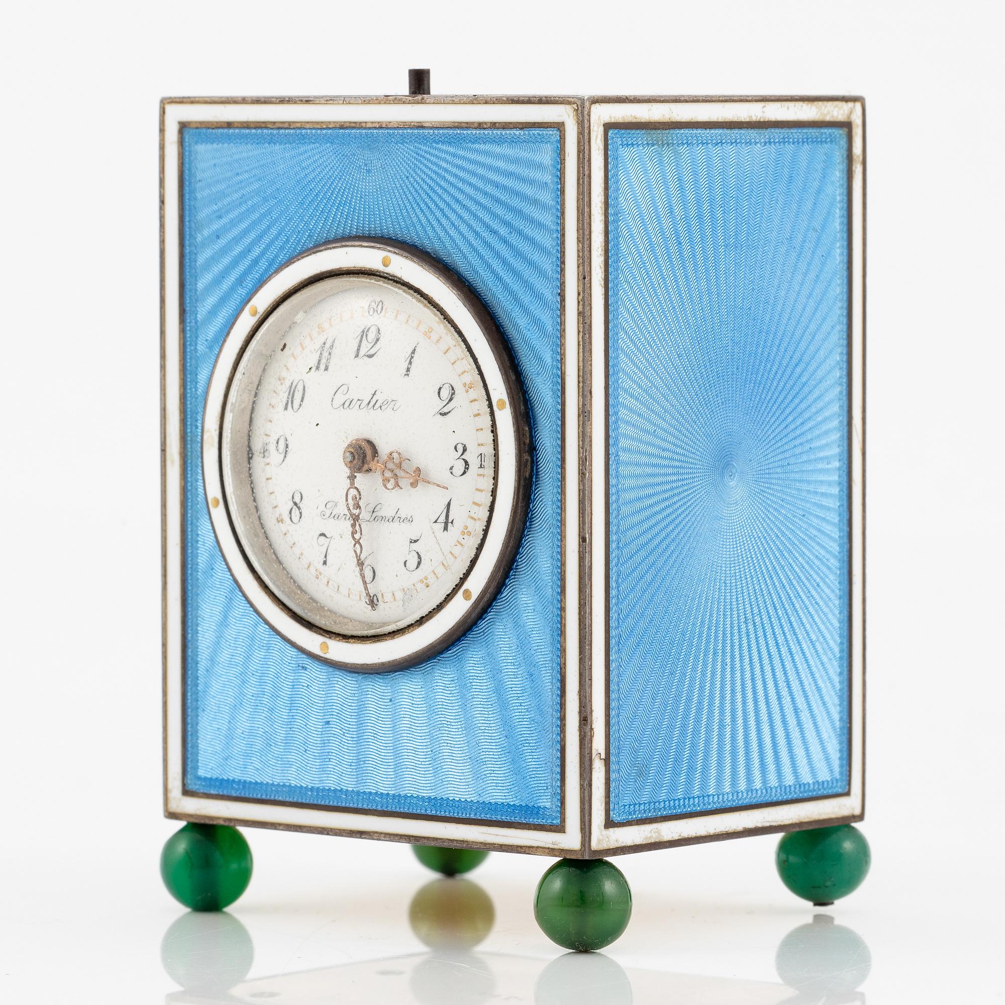 Cartier, reseur i förgyllt silver och emalj samt originaletui, Frankrike tidigt 1900-tal.