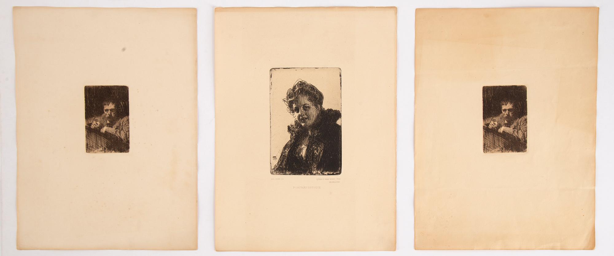 Anders Zorn, etsningar, 3 st, för Föreningen för Grafisk Konst, 1889, 1903.