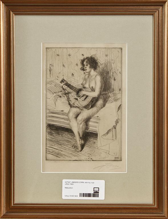 ANDERS ZORN, etsning, sign, utförd 1900.
