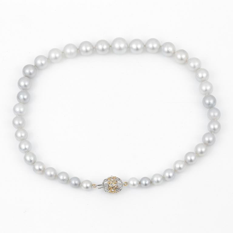 HALSBAND, med odlade 'South Sea' pärlor och rosenslipade vita safirer och diamanter.