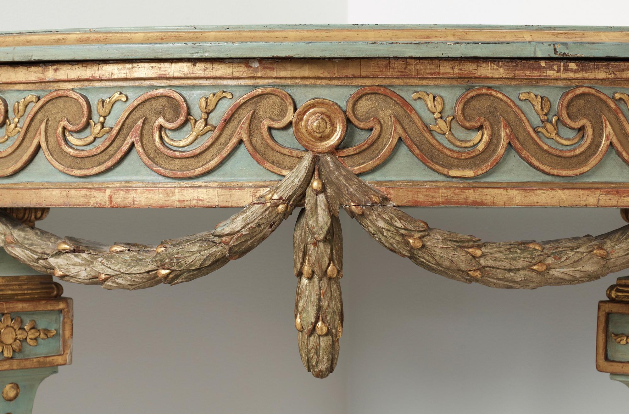 HÖRNKONSOLBORD. Möjligen ritat av Jean-Eric Rehn. Gustavianskt, 1770-tal.