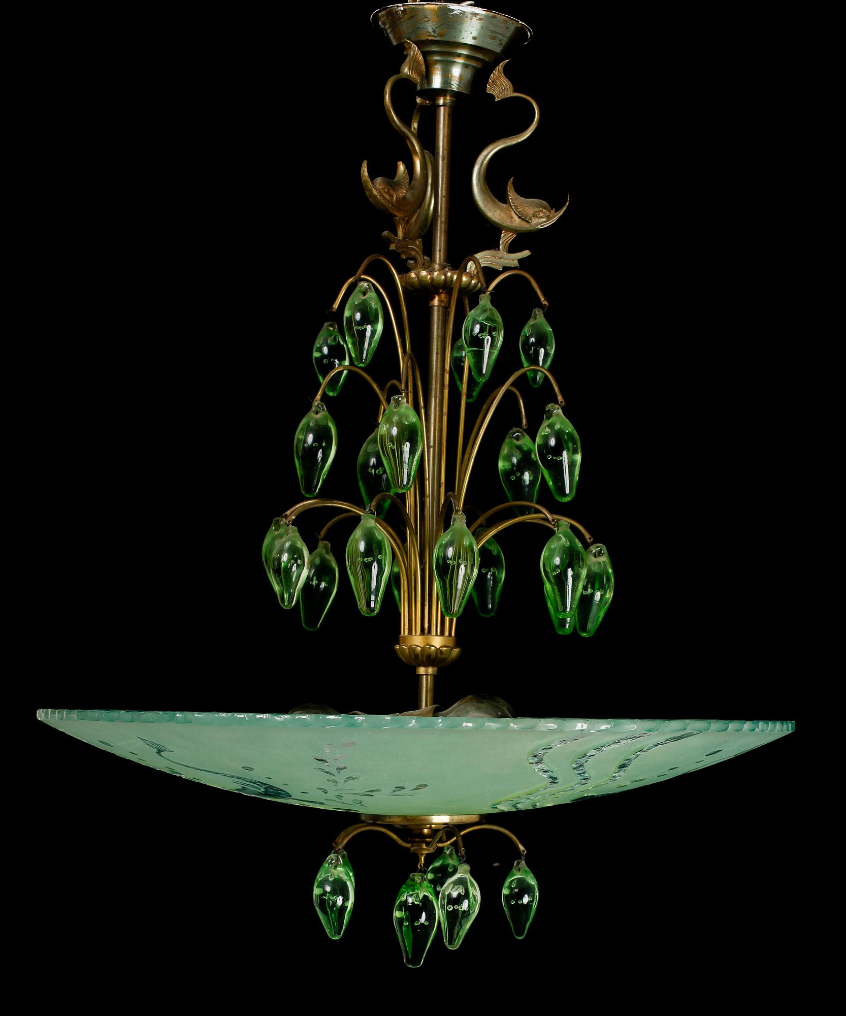 TAKLAMPA, Orrefors, 1900-talets mitt. Höjd 60 cm.