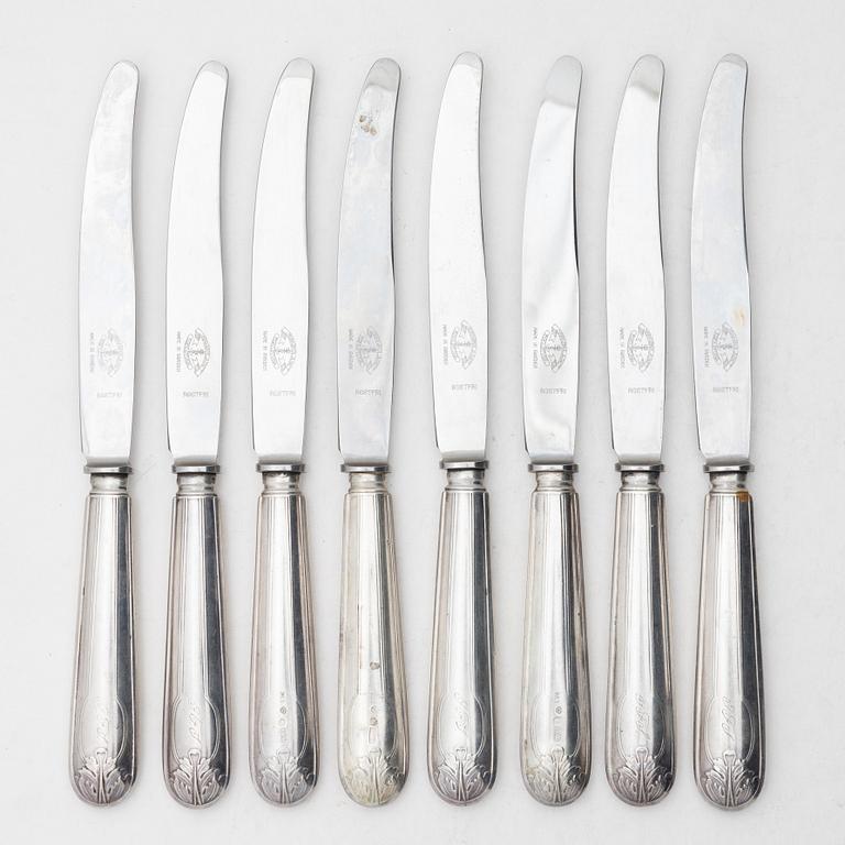 Eight Swedish silver dinner knives, mark of Johan Fredrik Björnstedt, Stockholm 1818.