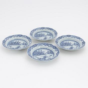 A set of four blue and white soup dishes, Qing dynasty, Qianlong (1736-95).