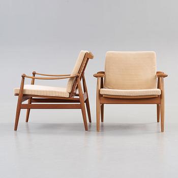 Finn Juhl, a pair of teak easy chairs, France & Son, Denmark 1950's-60's.