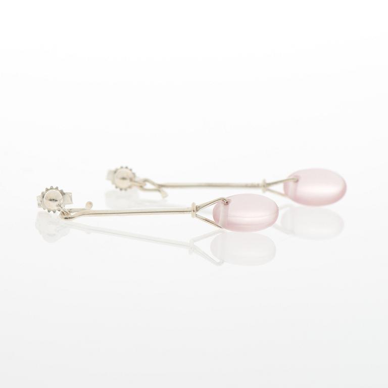 GEORG JENSEN, A PAIR OF EARRINGS, "Dew drops", rose quartz, silver.