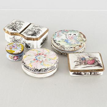 A set of five boxes, Europe and China, late 18th century - early 20th century.