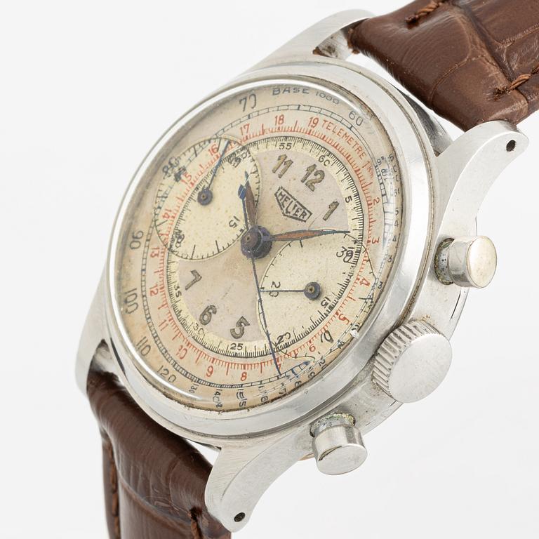 Heuer, "Big Eyes", "Base 1000", "Telemetre", chronograph, wristwatch, 34.5 mm.
